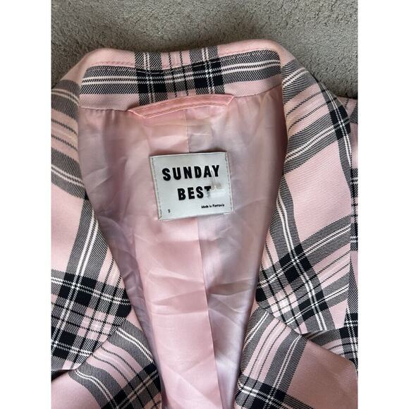 Aritzia Sunday Best Blazer Jacket in Pink Plaid Small - Picture 3 of 4